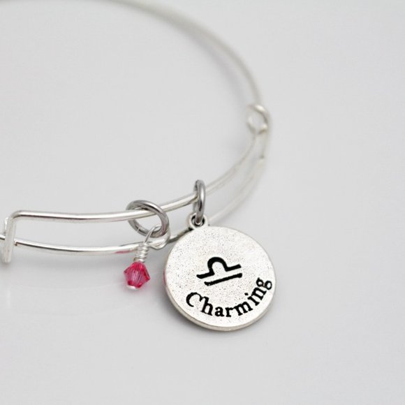 October Libra Adjustable Charm Bangle - Handmade Zodiac Bracelet - Picture 12 of 13